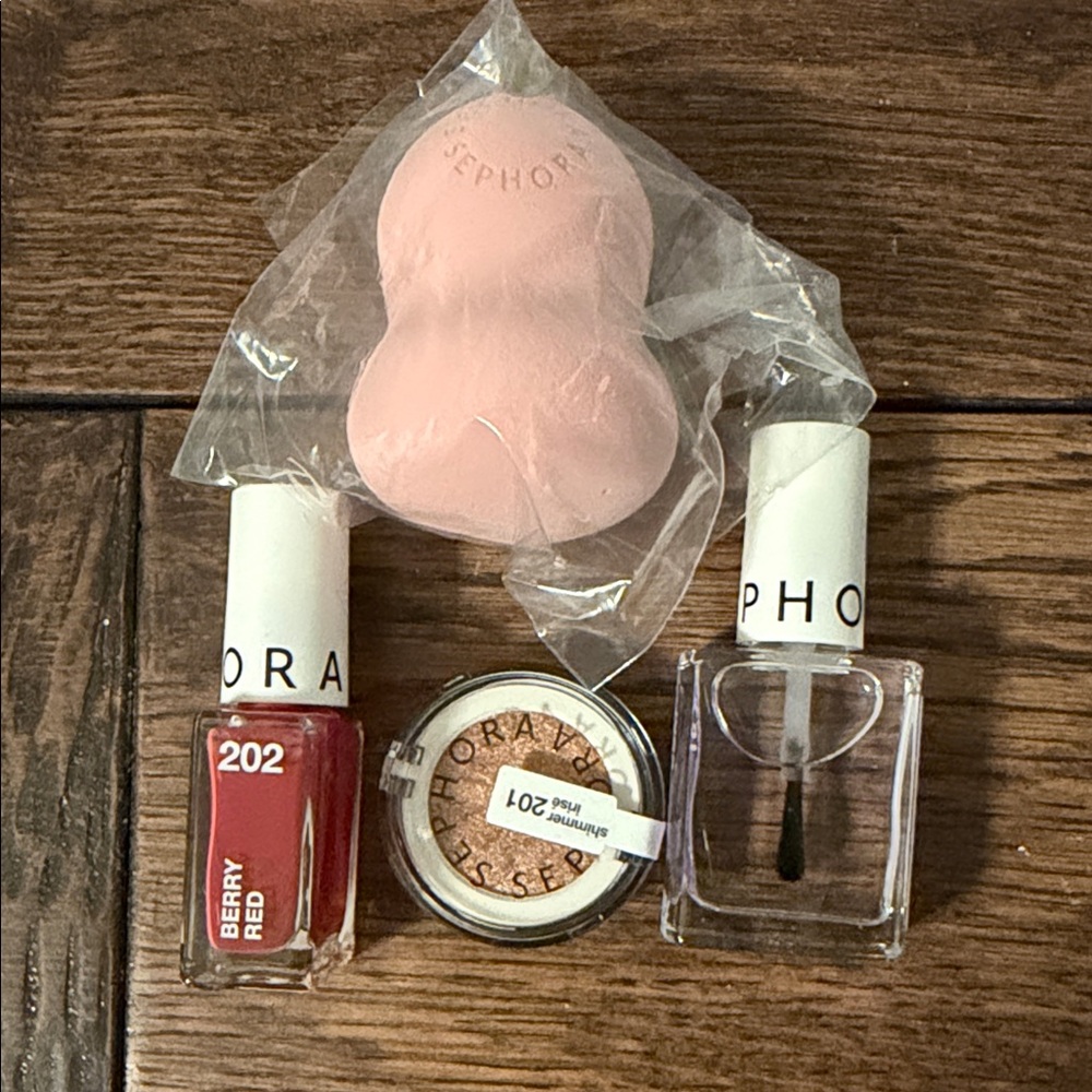 Sephora Beauty Set with Red Polish and Pink Sponge